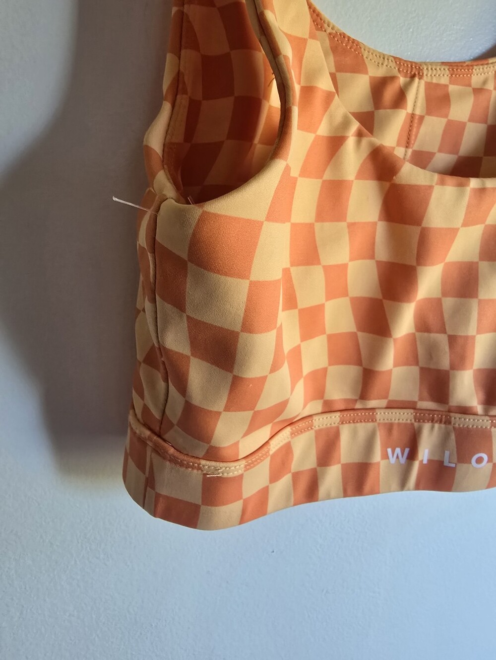 WILO The Label, Set w/High-Waist Bike Shorts And Bra Top, Orange Checker, Small - Picture 8 of 10